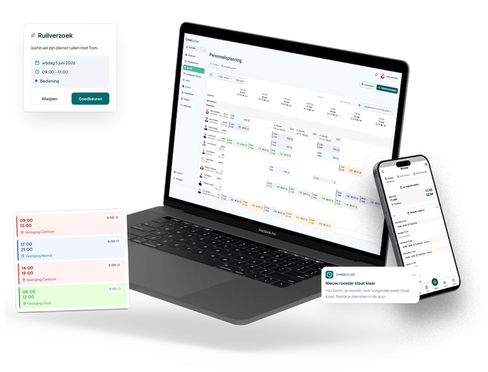 Rooster van Timebutler in de medewerker-app