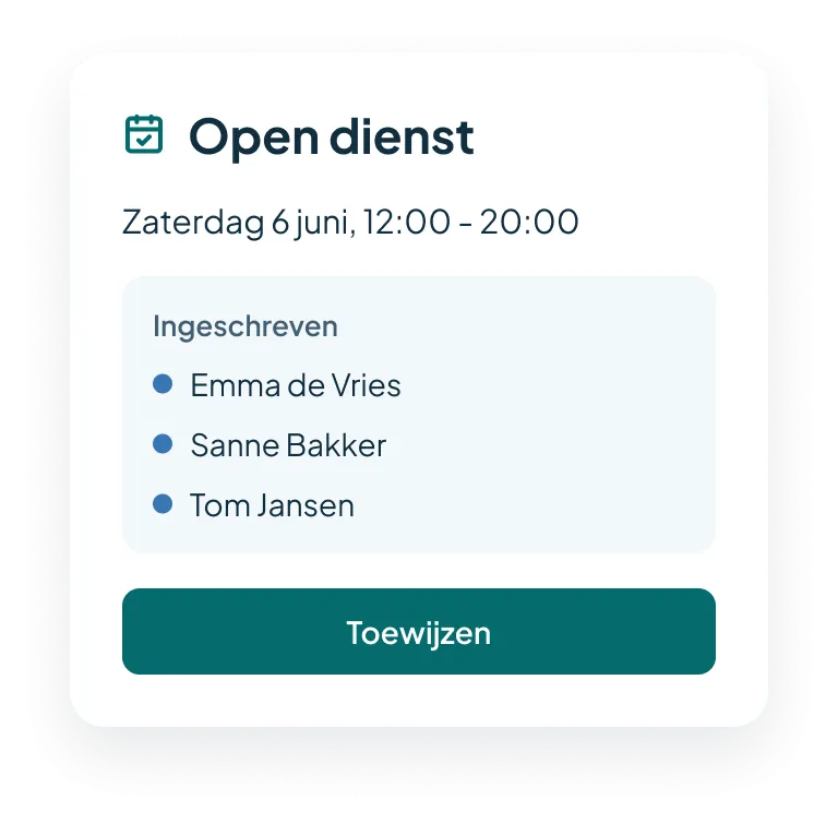 Open dienst in het rooster van Timebutler waarop medewerkers zich inschrijven