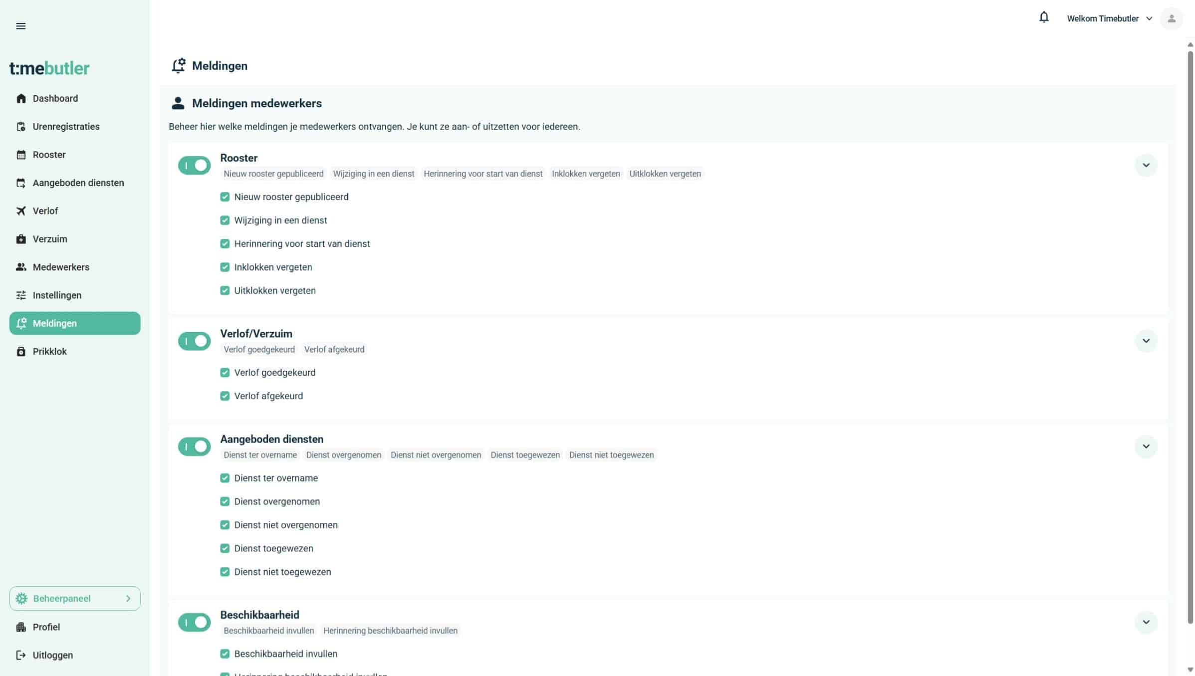 Pushmeldingen Timebutler