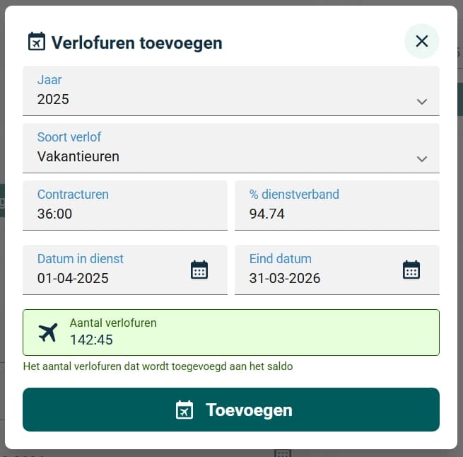 Verlofuren toevoegen