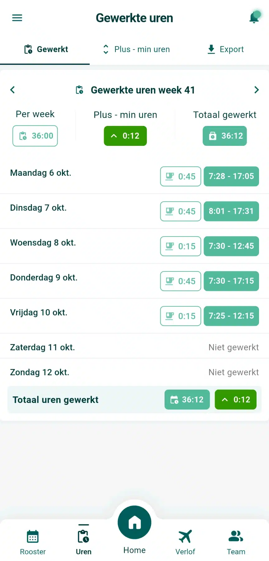 app-uren Timebutler medewerker app urenregistraties