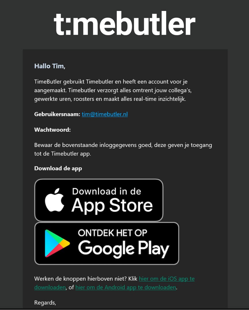welkomstmail Timebutler