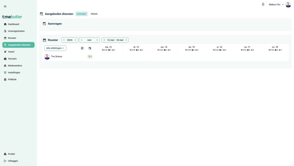 Overzicht van aangeboden diensten in het dashboard, met per dienst de collega's die hem willen overnemen