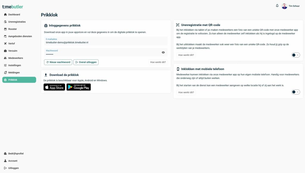 Genereer prikklok inloggegevens voor urenregistratie