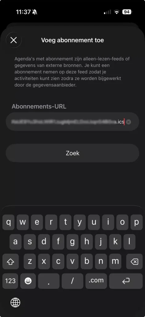 Agenda-abonnement toevoegen op iPhone met de Timebutler-link